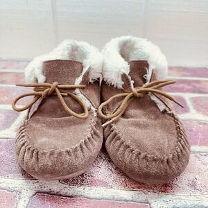 Moccassin Slippers Suede Sherpa Lined Booties Tan Ankle Women Size 7